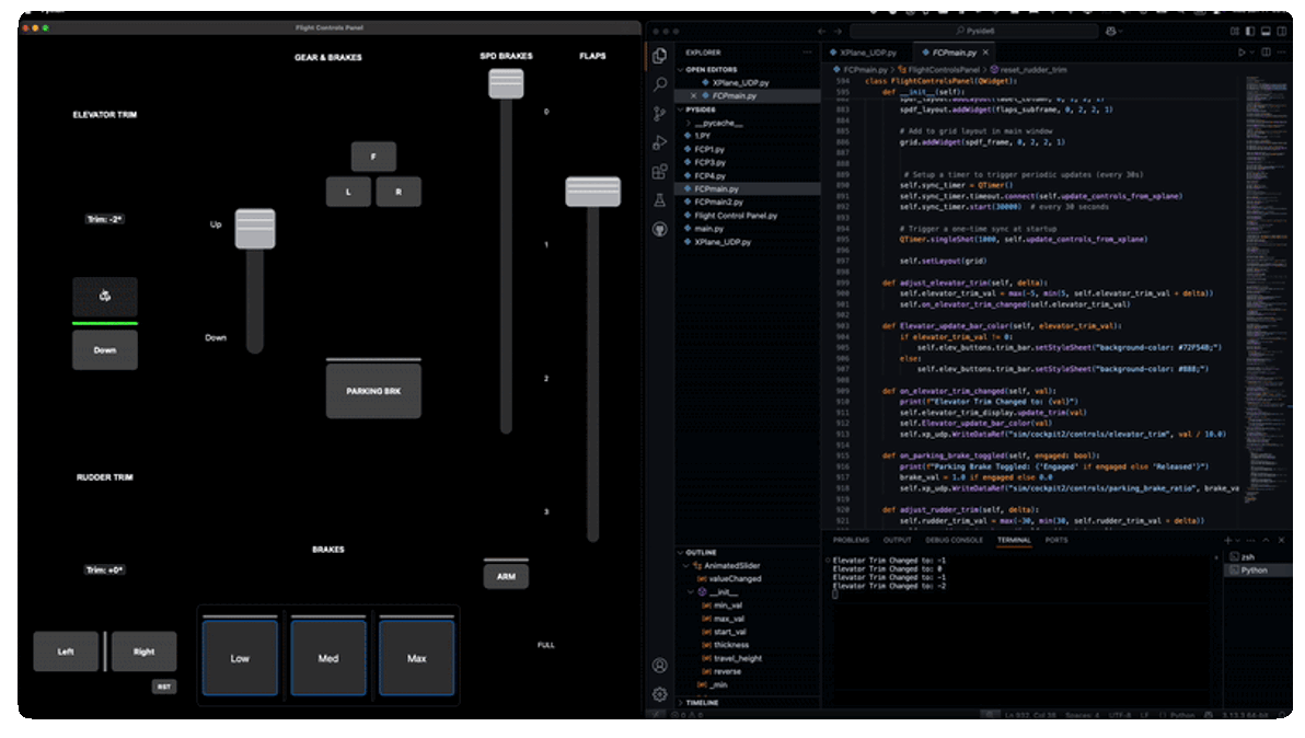 Flight Controls Panel UI with source code